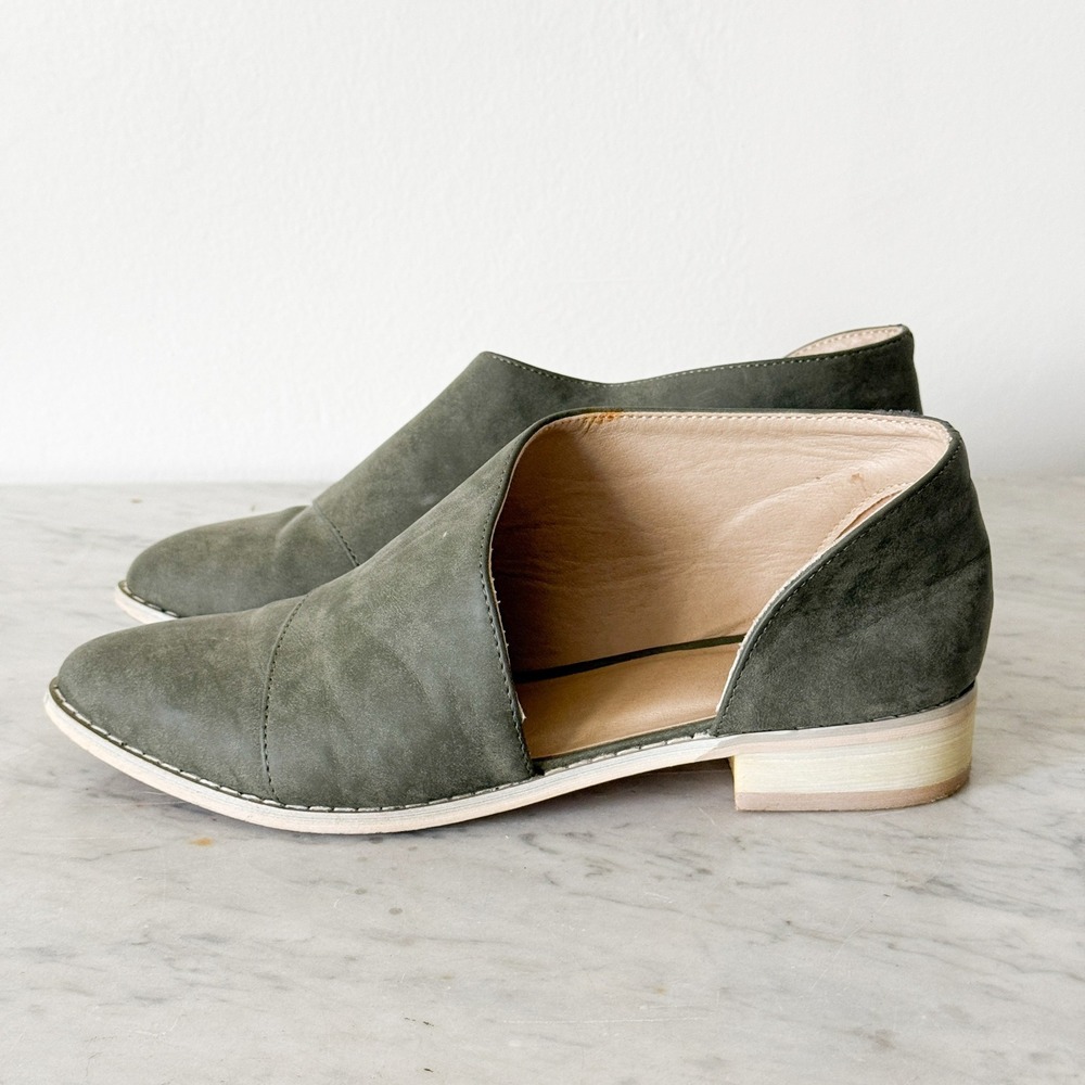 JG Womens Olive Green Faux Suede Pointed Toe dOrsay Flats 6.5